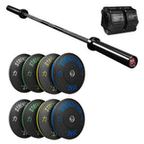 Stripe Bumper Plates Set, Original 2028 Olympic Bar & Flip Lock V2 Collars Package