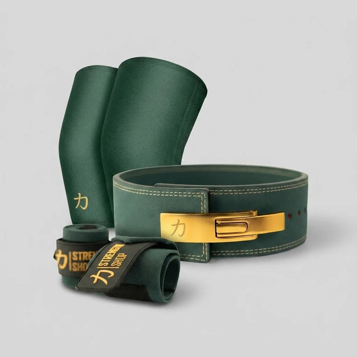 Strength Stack - Vintage Green - 10mm Lever Belt, 7mm Inferno Knee Sleeves & Zeus Wrist Wraps