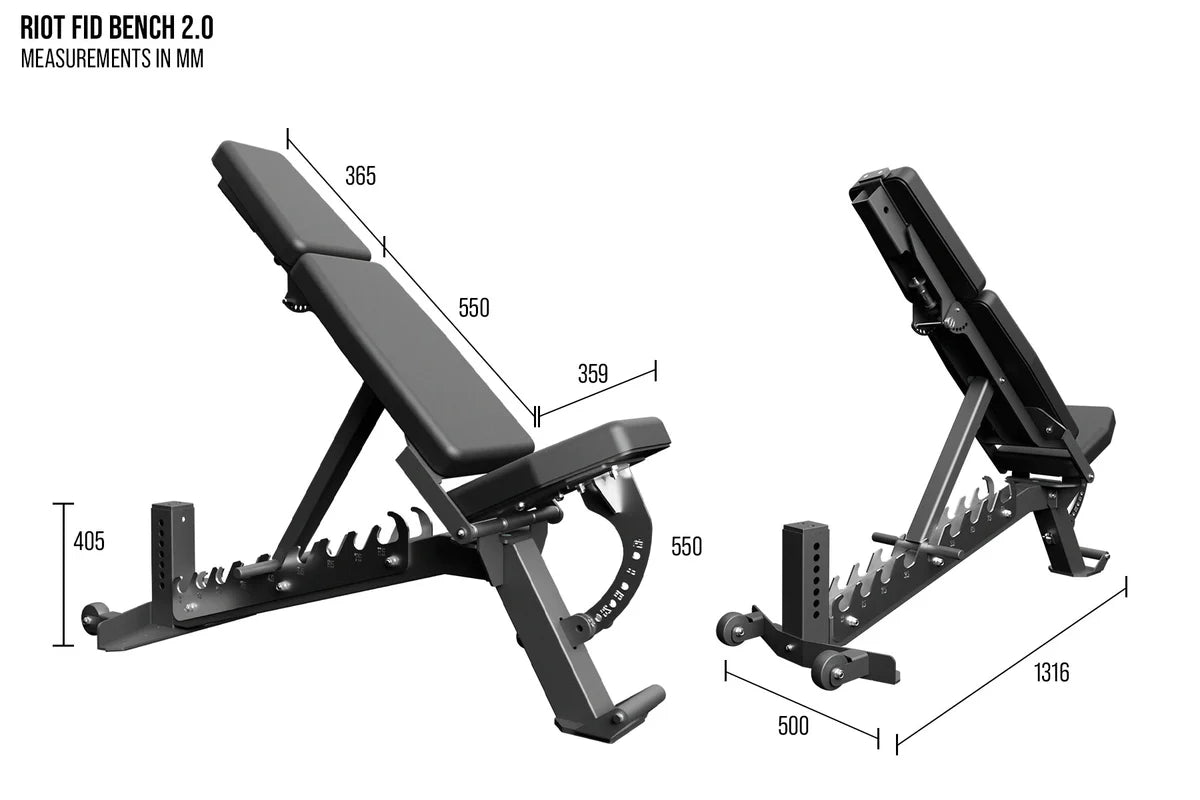 Riot FID Utility Bench 2.0 – Adjustable FID Weight Bench | Optional Leg Roller (Expected availability: November 2026)
