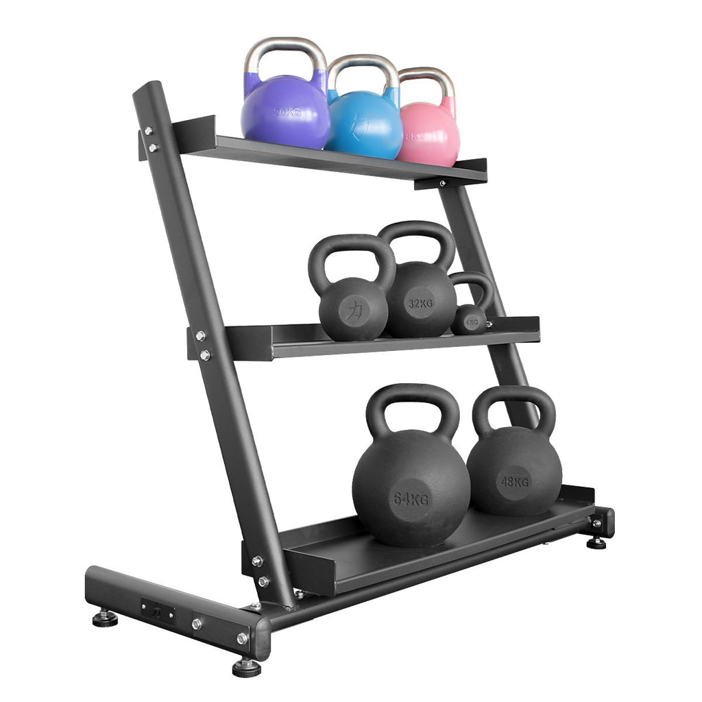 3-Piece Kettlebell Set With Base Rack - 5, 10, & 15 Lbs, Perfect For Home Strength Training